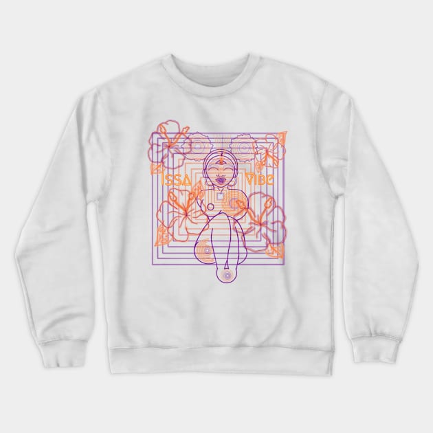 Psychedelic Issa Vibe Spacey Earth Girl (white bg, purple and goldish orange variation) Crewneck Sweatshirt by VantaTheArtist